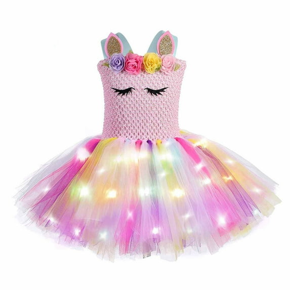 Hpgjzj Sequins Unicorn Rainbow Tutu Dress for Girls Princess Wedding Birthday Party Costumes Colored Mesh Floral Dress
