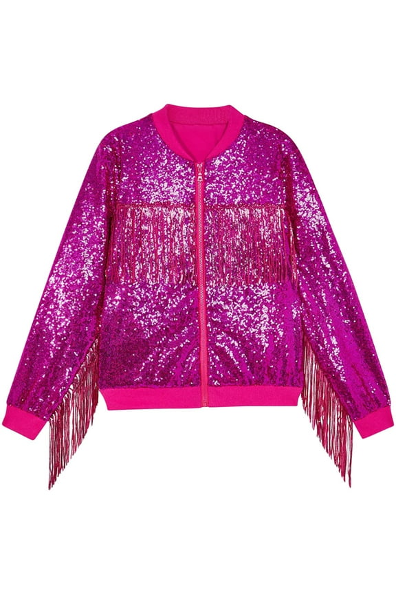 Tessel Sequin Jacket for Kids Sparkly Bomber Varsity Trendy Shiny Coat Ladies Glitter Birthday Party Holiday Clothes
