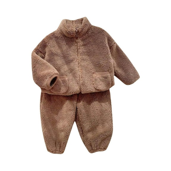 Hpgjzj Toddler Baby Fleece Outfits Full Zipper Stand Collar Pullover Tops Set Winter Warm Sweatshirt Pants 2pcs Set