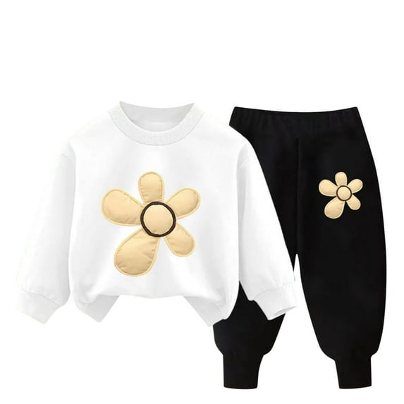 Hpgjzj Toddler Baby Girls Fall Winter Clothes Outfit 2Pcs Floral Bowknot T-Shirt Tops Dress and Pants Set 4-9 Years