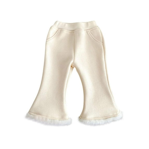 Hpgjzj Toddler Bell Bottoms Baby Girls Ruffle Leggings Solid Color Stretch Thickened Plush Flare Pants Trousers