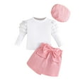 thumbnail image 1 of Hpgjzj Toddler Girl Skirt Set 3Pcs Outfits Puff Sleeve Knit Tops Flared Mini Skirts with Bowknot Kids Cute Clothes, 1 of 3