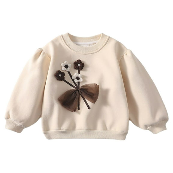 Hpgjzj Toddler Girls Clothes Fleece Flower Puffed Long Sleeves Baby Pullover Crewneck Oversized Hoodie Sweatshirt Kids