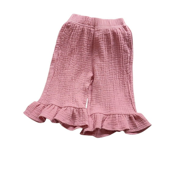 Hpgjzj Toddler Girls Summer Casual Comfort Daily Wear Ruffle Cropped Pants Baby Girls Classic Solid Color Cozy Trousers