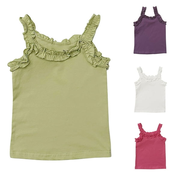 Hpgjzj Toddler Girls Summer Casual Comfort Daily Wear Ruffle Spaghetti Strap T-Shirt Baby Classic Solid Color Tops Tees
