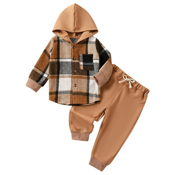 Hpgjzj Toddler Unisex Baby Clothes Boys Girls Flannel Shirt Tops Plaid Hoodie Sweatshirt + Sweatpants Fall Winter Outfits 2024