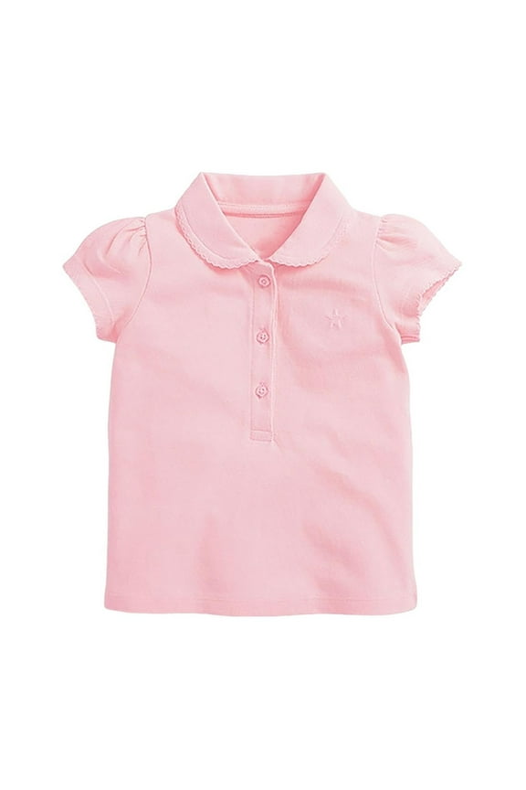 Uniform Polo Shirts for Toddler Baby Girls Basic Short Puff Sleeve Round Neck Cotton T-Shirt Kids Cute Shirts