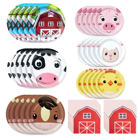 Hpscdyo 180Pcs Farm Animals Party Supplies Paper Plates and Napkins Serve 60 Disposable Tableware Set for Birthday Party Decorations Game Day Family Holiday Sports Events Y102