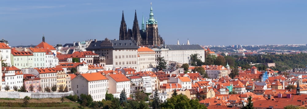 Hradcany Castle with St Vitus Cathedral and Royal Palace seen from Petrin Hill Prague Czech Republic Canvas Art - Panoramic Images (27 x 9)