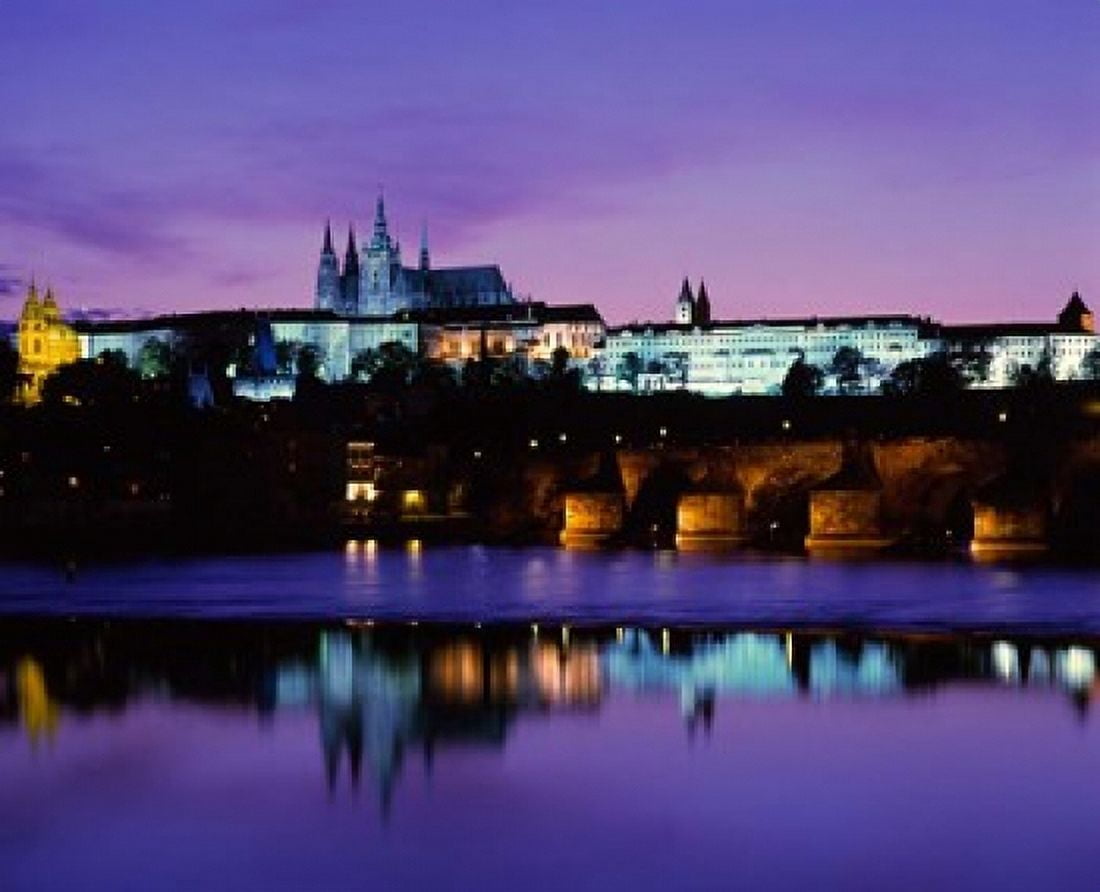 Hradcany Palace and Vltava River Canvas Art - Paul Thompson DanitaDelimont (27 x 22)