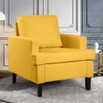 thumbnail image 1 of Hramk Mid-Century Accent Chairs, Yellow Linen Fabric Armchair, Upholstered Single Sofa Chairs for Bedroom Living Room, 1 of 6