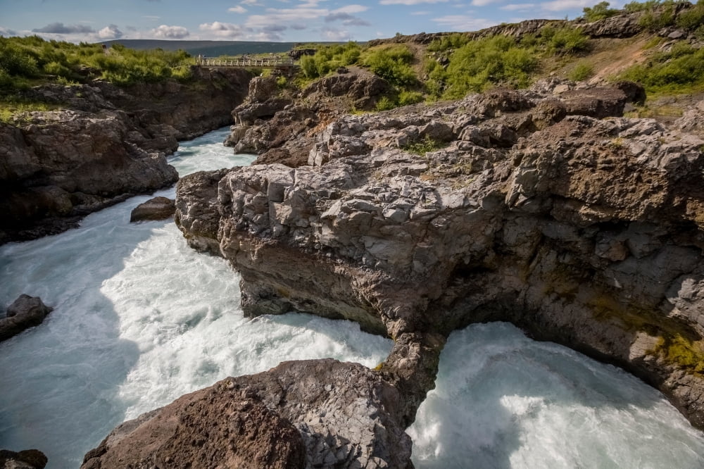 Hraunfossar waterfall Borgarfjordur Iceland Canvas Art - Panoramic Images (27 x 9)