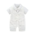 thumbnail image 1 of Hresadio Baby Boy Baptism Clothes Christening Outfit Bowtie Tuxedo Jumpsuit Overall Romper White, 1 of 8