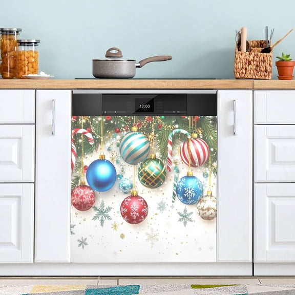 Hristmas Ball Fir Branches Dishwasher Magnet Cover Reuseable Refrigerator Magnet Cover Decal Fridge Microwave Stickers Hoilday Party Decor 23 x 26 Inch