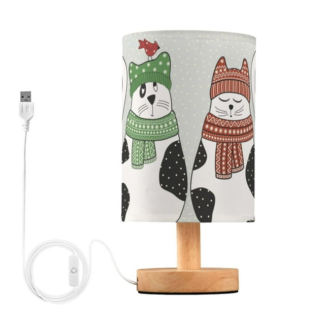 Hristmas Cute Cartoon Cats Bedside Table Lamp LED Warm Lights with USB