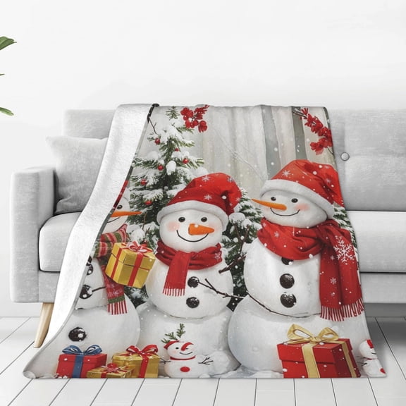 Hristmas Snowman Winter Pine Tree Snowy Forest Printed Throw Blanket，Kids Adults Soft Lightweight Flannel Fleece Blanket for Couch Sofa Bed Living Room 60"×80"