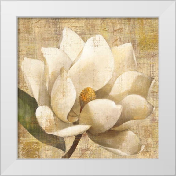 Hristova, Albena 12x12 White Modern Wood Framed Museum Art Print Titled - Magnolia Blossom on Script