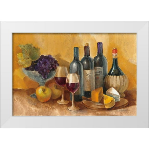 Hristova, Albena 18x13 White Modern Wood Framed Museum Art Print Titled - Wine and Fruit I v2