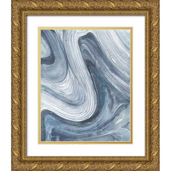 Hristova, Albena 26x32 Gold Ornate Wood Framed with Double Matting Museum Art Print Titled - Swirl II Blue Gray