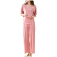 thumbnail image 1 of Hrsba 2 Piece Pajama Set for Women,Basic Top With Elastic Waist Pants Soft Daily Loungewear Sleepwear, 1 of 5
