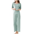 thumbnail image 1 of Hrsba 2 Piece Pajama Set for Women,Basic Top With Elastic Waist Pants Soft Daily Loungewear Sleepwear, 1 of 5