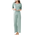 thumbnail image 1 of Hrsba 2 Piece Pajama Set for Women,Basic Top With Elastic Waist Pants Soft Daily Loungewear Sleepwear, 1 of 5