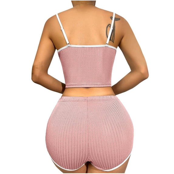 Hrsba Crew Neck Sleeveless Pajama Set for Women Solid Color Cami Tank Top and Elastic Waist Shorts Summer Ladies Soft Breathable Sleepwear Set