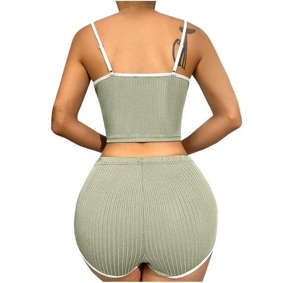 Hrsba Crew Neck Sleeveless Pajama Set for Women Solid Color Cami Tank Top and Elastic Waist Shorts Summer Ladies Soft Breathable Sleepwear Set