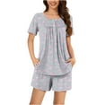 thumbnail image 1 of Hrsba 2 Piece Pajama Set for Women,Summer Fashion Print Ruched Button Up Shorts Set, 1 of 5