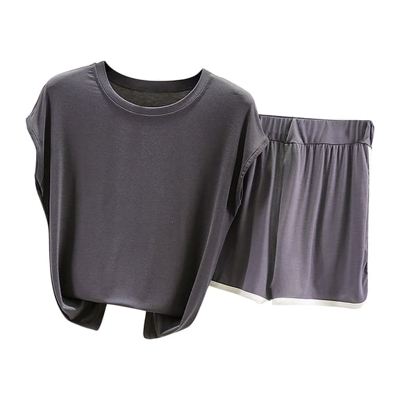 Hrsba Solid Color 2 Piece Set for Women Crew Neck Short Sleeve Top and Shorts Matching Casual Summer Outfits