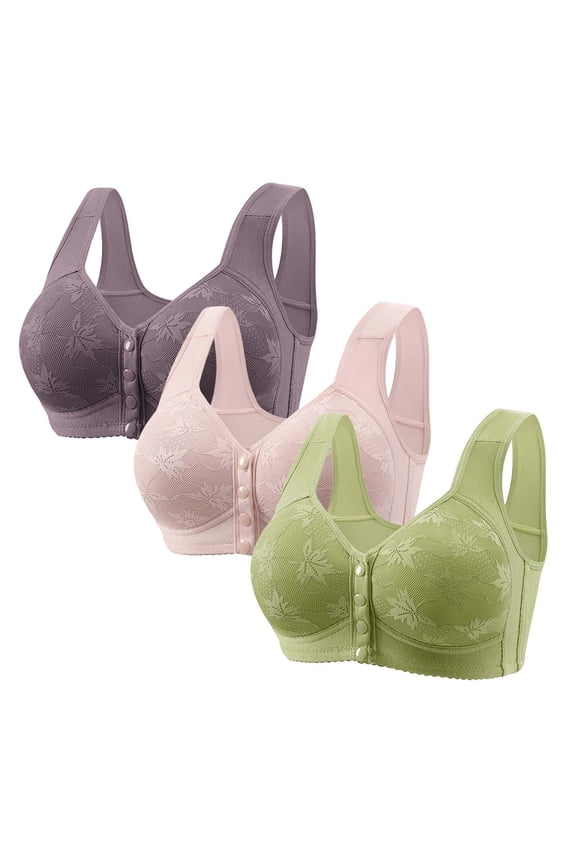 3PC Push Up Wireless Bras for Women,Plus Size Bras,Front Closure Strapless Thin Cup Back Beauty Magnetic Free No Underwire Bra