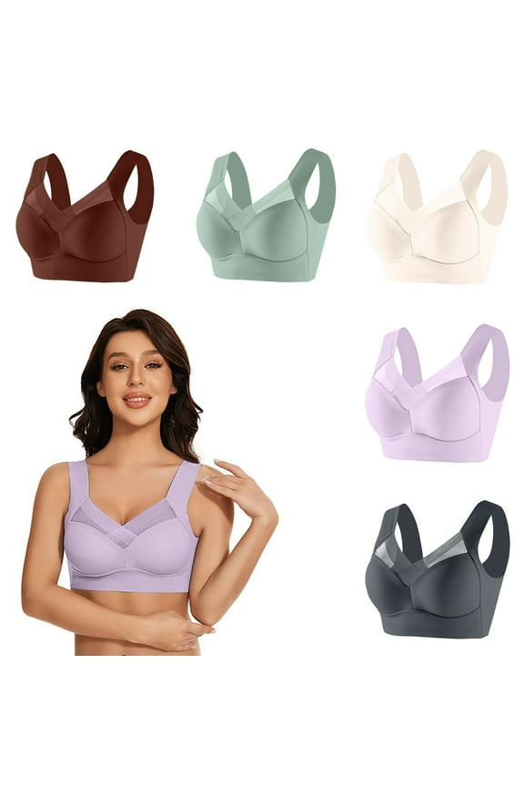 5 PC Wireless Bras for Women,Comfortable Thin Tank Top Bra Side Control Seamless No Underwire Everyday Bra