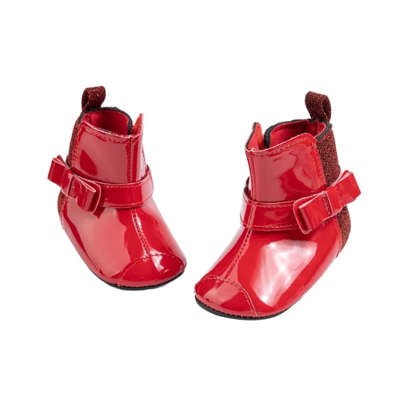 Hrsba Baby Boots,Hook and Loop Solid Color Glitter Bowknot Warm Leather Toddler Walking Shoes for 0-18M