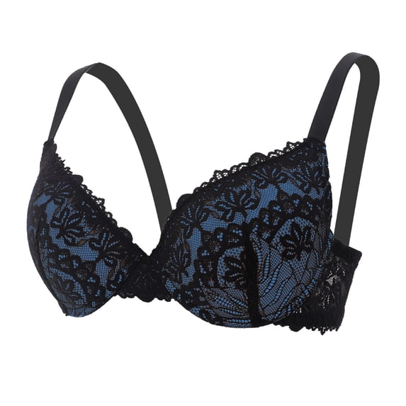 Hrsba Balconette Bra,Solid Color Lace Back Hook Closure Underwire Push Up Lifting Breathable Daily Wear Bra for Women