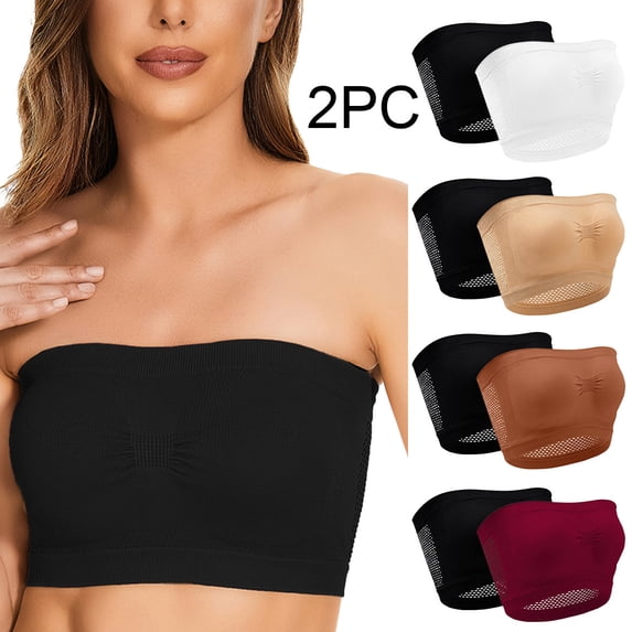 Hrsba Bandeau Bra,2 Pack Strapless Wireless Smooth Breathable Daily Wrap Top Bra