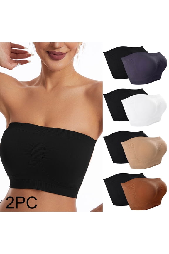 Bandeau Bra,2 Pack Strapless Wireless Smooth Breathable Daily Wrap Top Bra