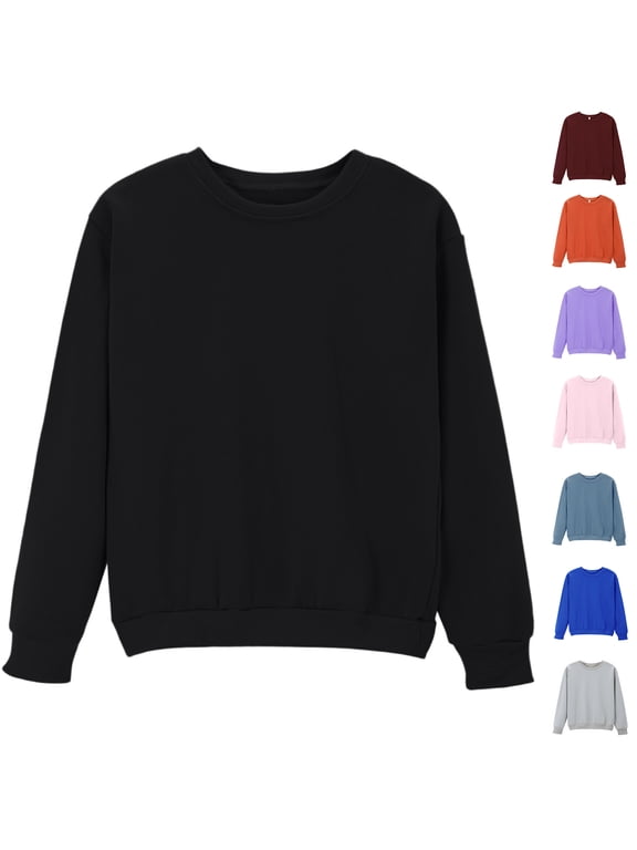 Basic Sweatshirts for Women Solid Color Crew Neck Long Sleeve No Hood Loose Daily Crop Sweatshirt