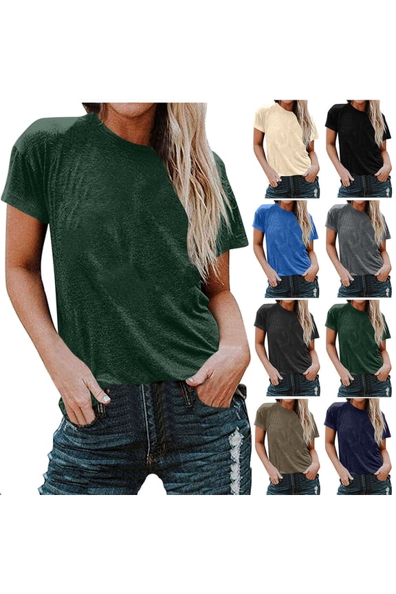 Basic Tops for Woman Solid Color Round Neck Short Sleeve T Shirt Casual Summer Tops for Women Soft Daily Wear Tees