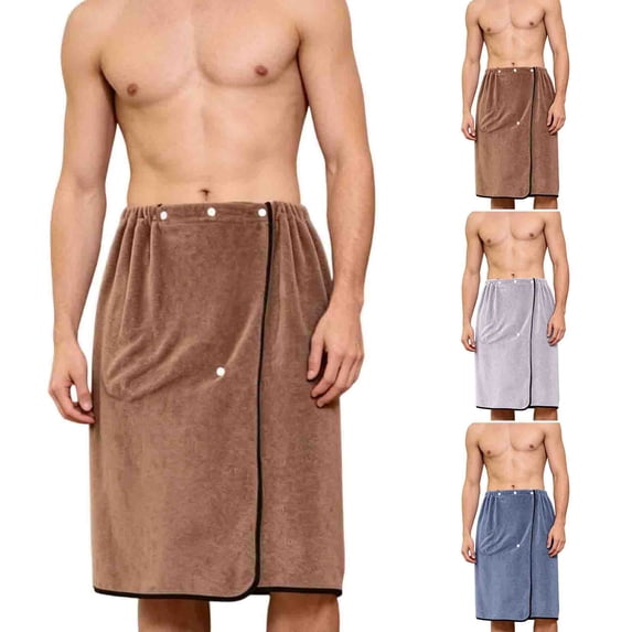 Hrsba BathRobe for Men,Solid Color Elastic Snap Button Exposure Fall Bathrobe
