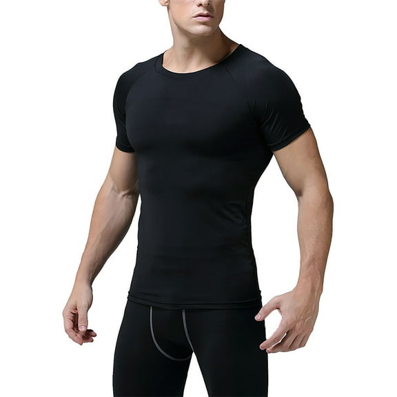 Hrsba Black T Shirts for Man,Solid Color Training Short Sleeve Crew Neck T Shirt