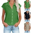 thumbnail image 1 of Hrsba Blouses for Women Casual,Fashion Solid Color Button Down Shirts V Neck Relaxed Summer Ladies Tops Daily Comfy Tees, 1 of 6