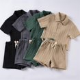 thumbnail image 1 of Hrsba Boys 2 Piece Outfits Summer Solid Color Collared Button Up Top Elastic Waist Shorts Soft Comfortable Casual Wear for Kids, 1 of 5