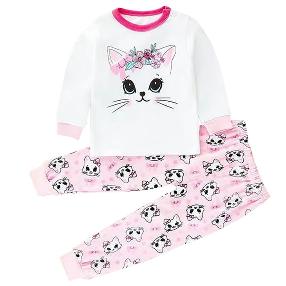 Hrsba Boys Girls Cotton 2 Piece Outfit set Kids Print Long Sleeve Crew Neck Top and Long Pants Fall and Winter Loungewear Set