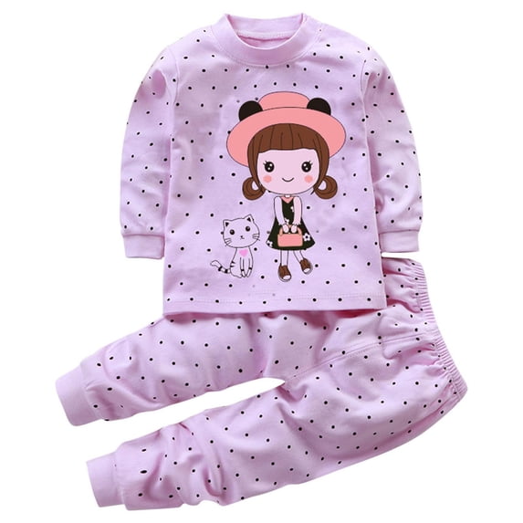Hrsba Boys Girls Cotton Outfit set Kids Print Long Sleeve Crew Neck Top and Elastic Waist Long Pants Loungewear Set