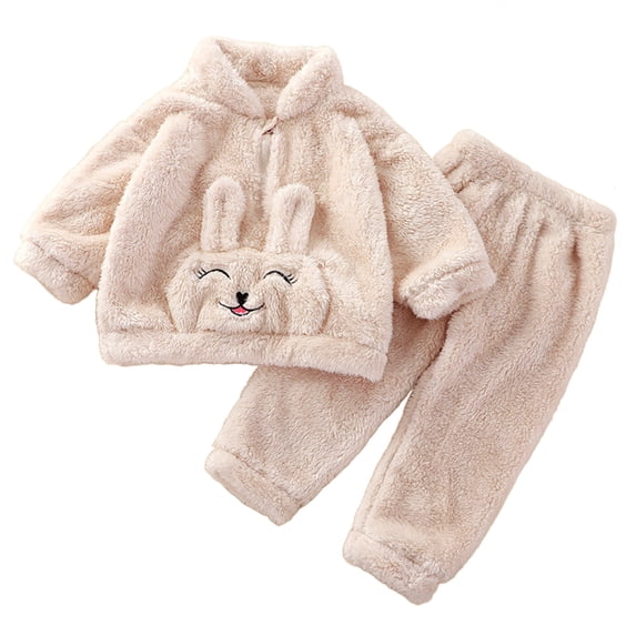Hrsba Boys Girls Flannel Warm Outfit,Kids Solid Long Sleeve Half Zip Top and Long Pants Kids Outfit set