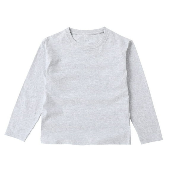 Hrsba Boys Girls Long Sleeve Kids Round Neck Shirt Unisex Fall Casual Shirt Solid Color Basic Layer Top for Kids 2-15 Years