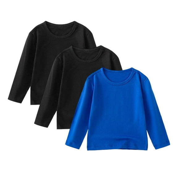 Hrsba Boys Girls Long Sleeve Kids Round Neck Shirt Unisex Fall Winter Top Solid Color Shirt 3 Pack for 1 to 11 Years
