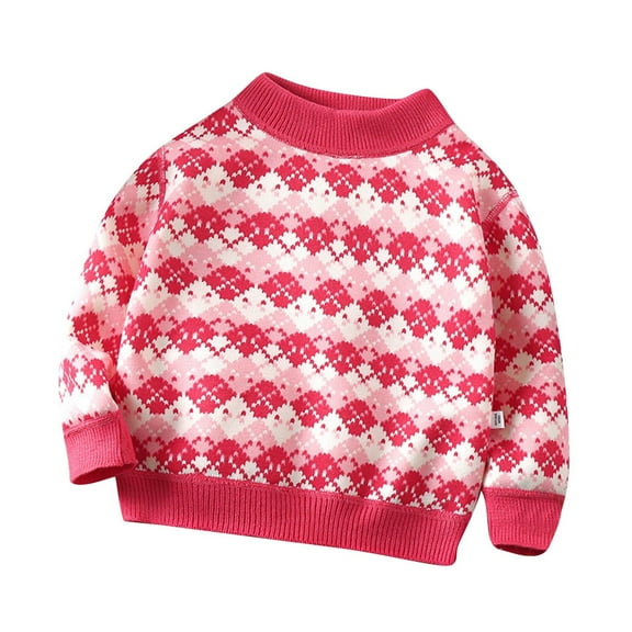 Hrsba Boys Girls Long Sleeve Kids Round Neck Shirt Unisex Fall Winter Top Solid Color Thickened Warm Pullover Sweater for Children