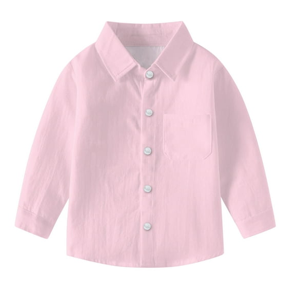Hrsba Boys Girls Long Sleeve Unisex Fall Casual Shirt Unisex Fall Winter Top Solid Color Pocket Shirt for 6 Months to 8 Years