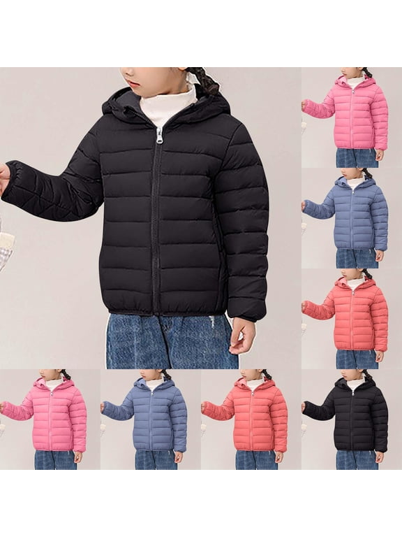 Boys Girls Winter Outerwear Coats, Kids Puffer Jacket Solid Color Long Sleeve Hooded Lightweight Outerwear Coat For 3-16 Years Winter